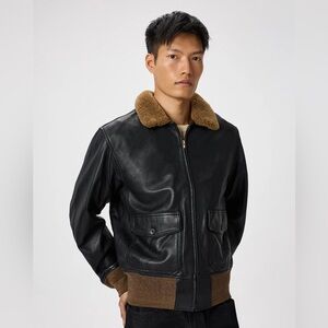 Quince Men's Black and Brown 100% Leather Jacket. Worn once - size medium.